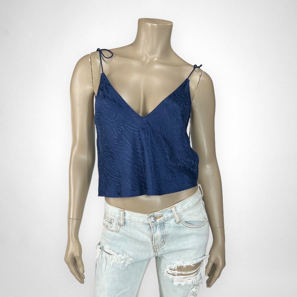 VICTORIA'S SECRET Small Navy Zebra Satin V Neck Cami Strappy Top Loungewear Y2K